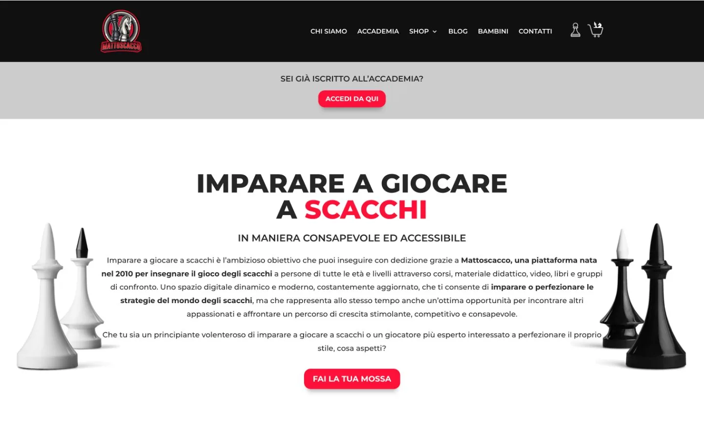 Homepage del sito Mattoscacco