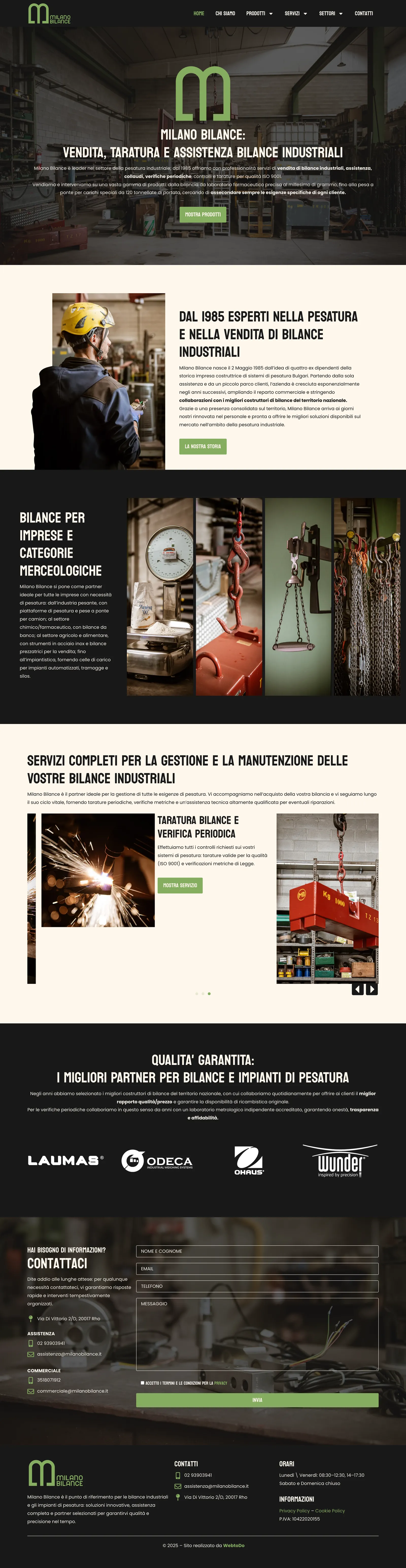 Sito Milano Bilance, pagina completa