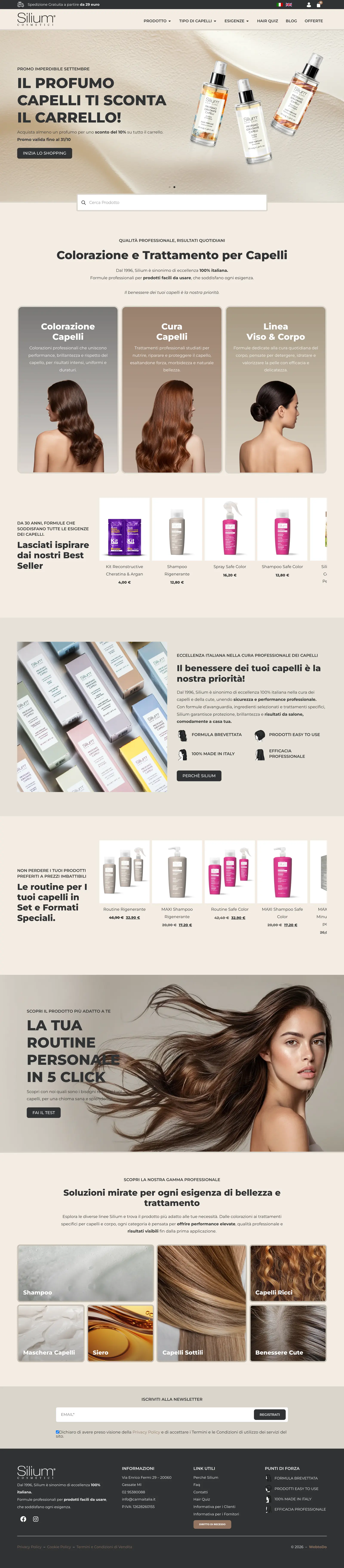 Sito Silium Cosmetici, pagina completa