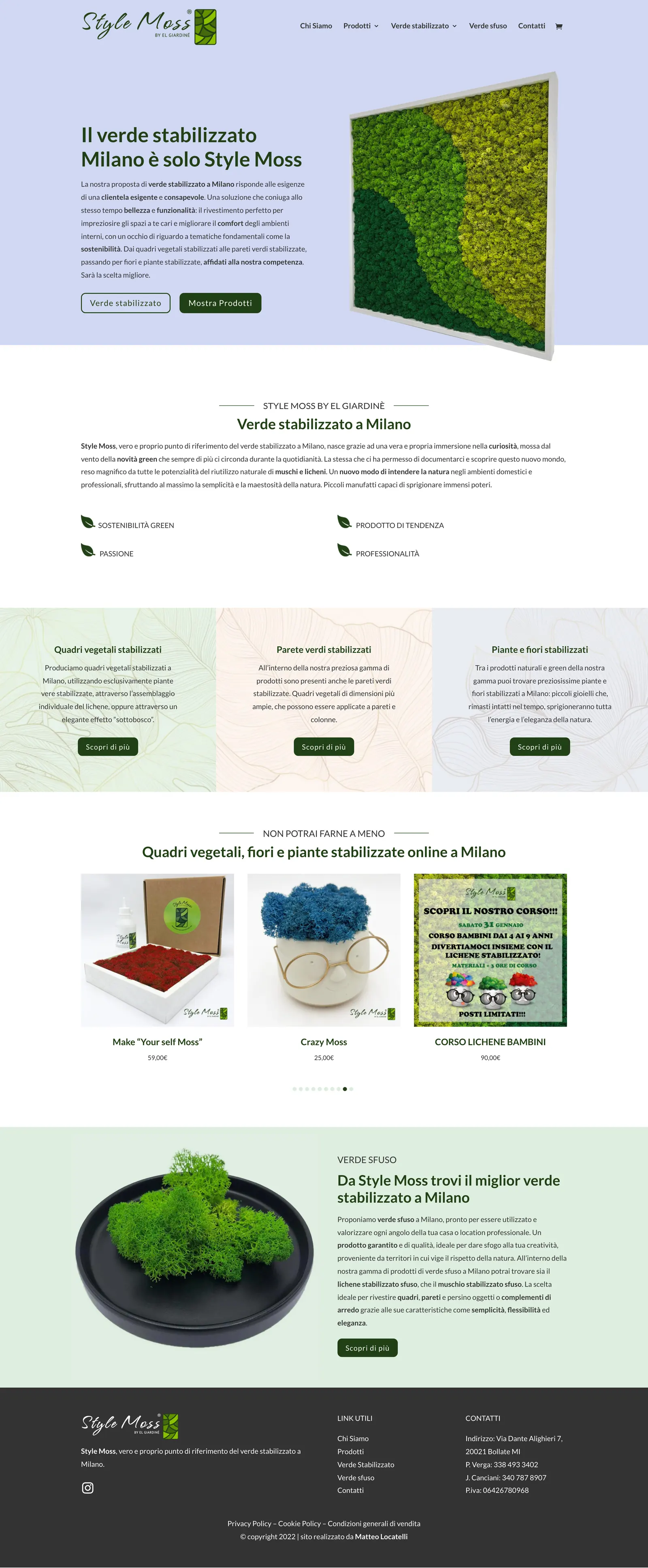 Sito Style Moss, pagina completa